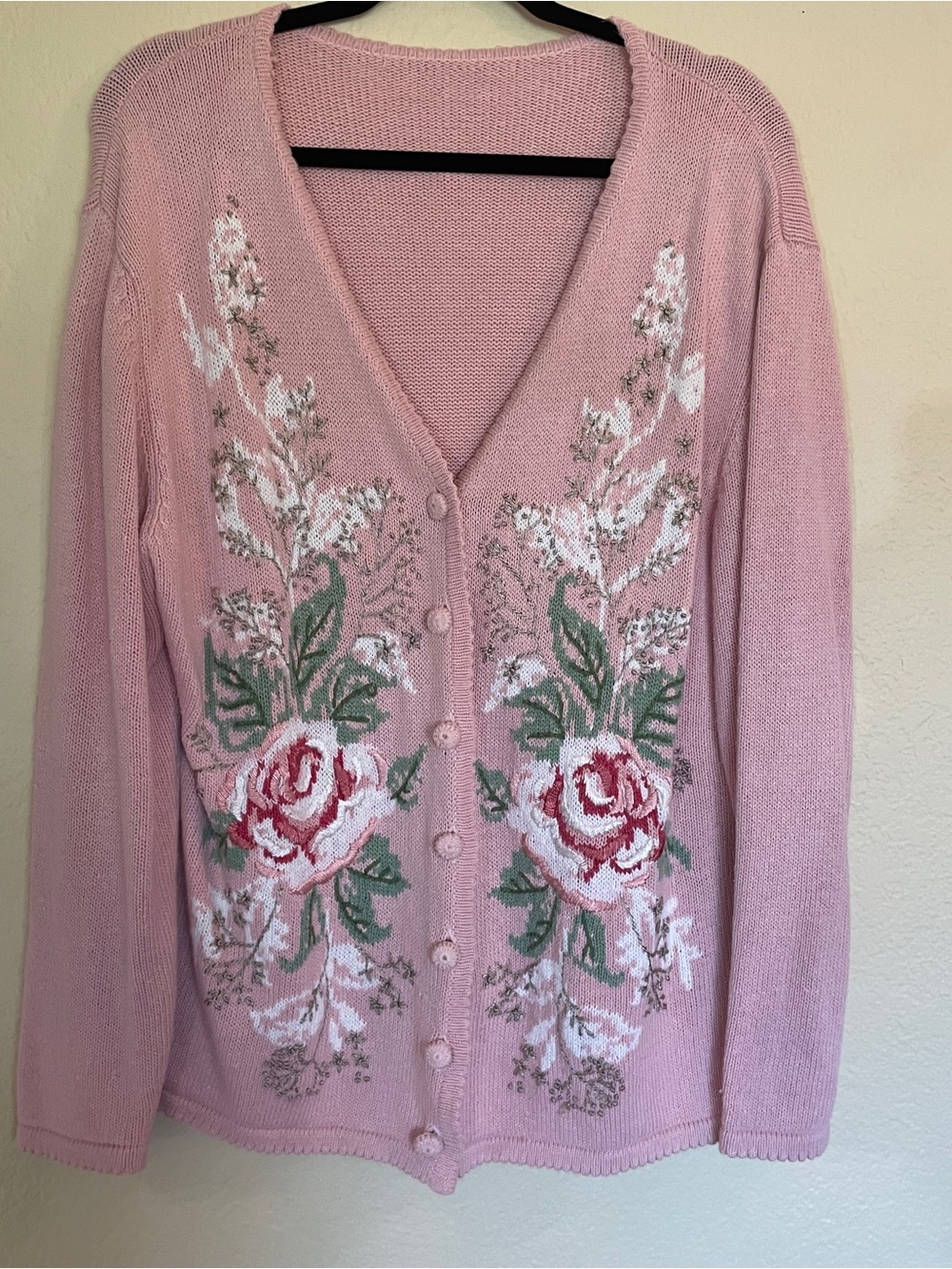 Soft Pink Floral Button-Front Cardigan Sweater
